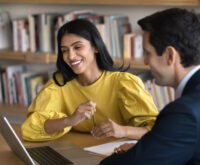 Young colleagues engaged in a discussion